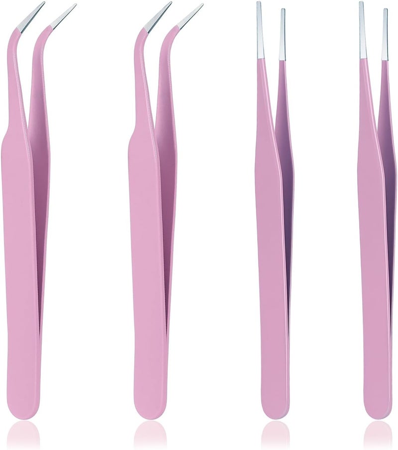 Skrfren 4 PCS Precision Tweezers Set, Multipurpose Straight and Curved Tip Tweezers Anti-Static Stainless Steel of Tweezer for Electronics, Industrial-Tweezer for Craft Soldering Esd Curved of Tweezer - Image 1